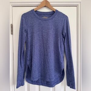 Athleta Heathered Blue Long Sleeve Crewneck Top